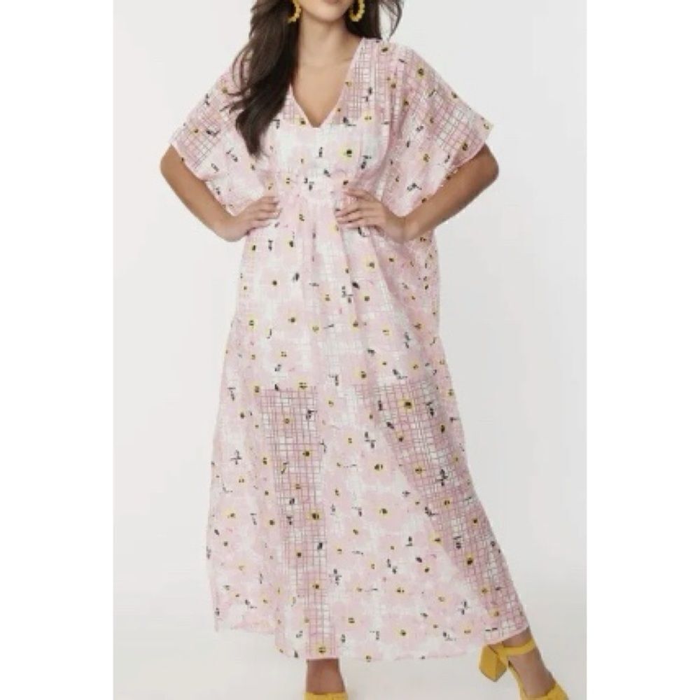 Unique Vintage Floral Chiffon Caftan Dress
